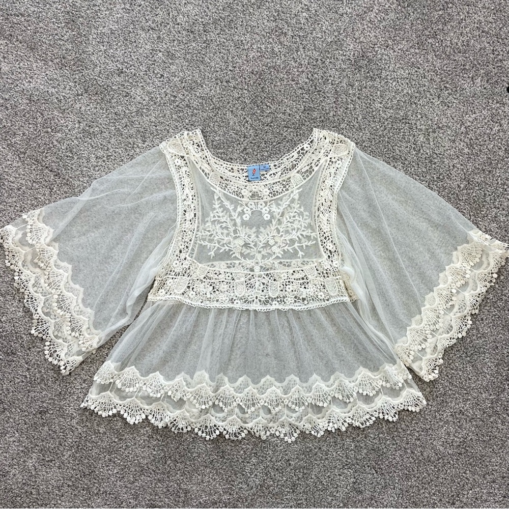 Pink Melo boho festival lightweight sheer lace top cottagecore fairy core